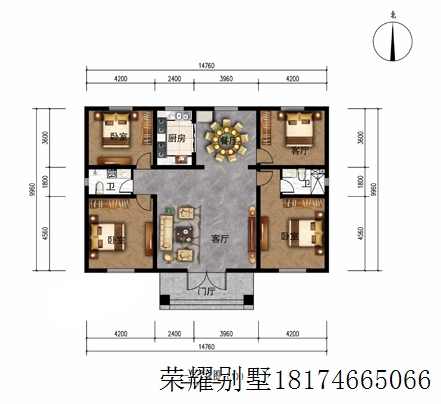 RY1031 一层别墅14.6mX10m-抖音【荣耀别墅】2